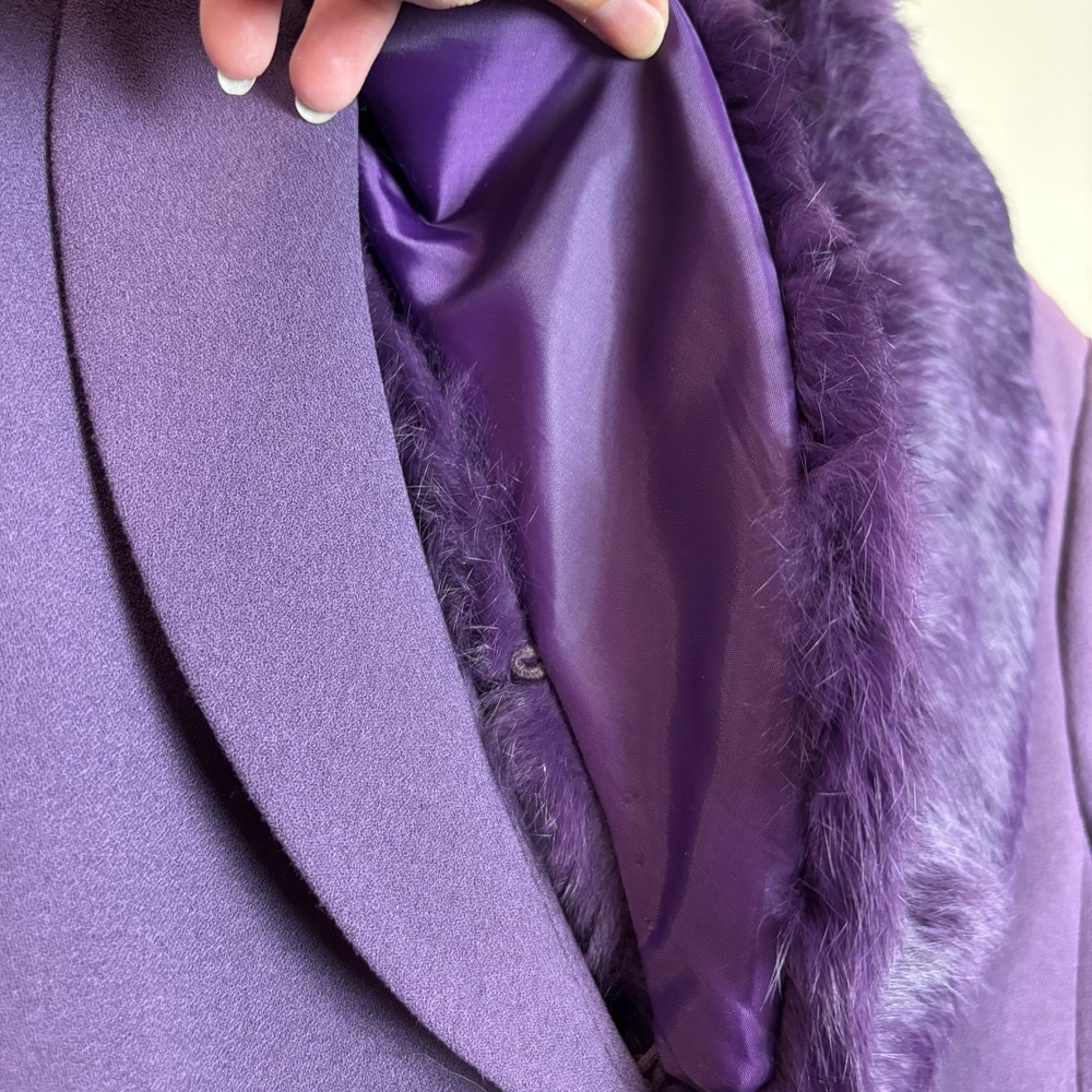 Adrianna Papell Womens 10 Purple Fur Trim Bow Blazer Jacket Glam Chic Holiday - Picture 3 of 14